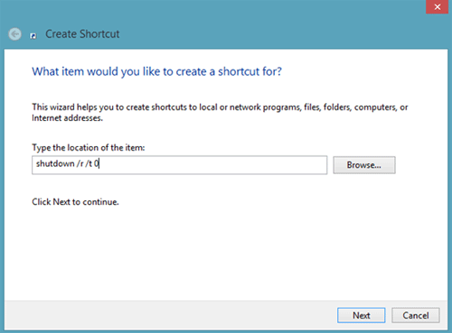 Windows Create Shortcut Configuration